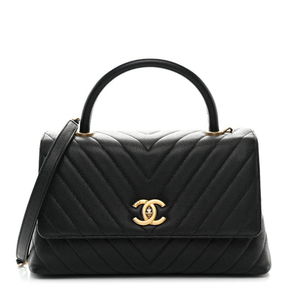 Chanel Caviar Chevron Quilted Small Coco Handle Flap Black 1 of 10