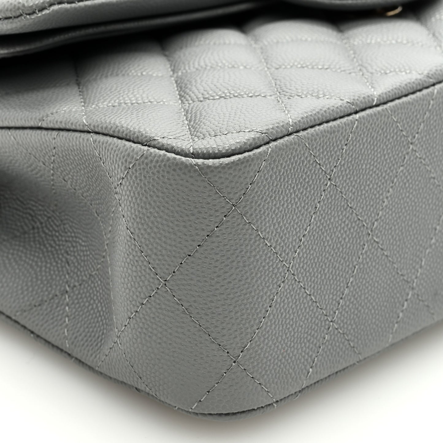Caviar Quilted Small Double Flap Grey