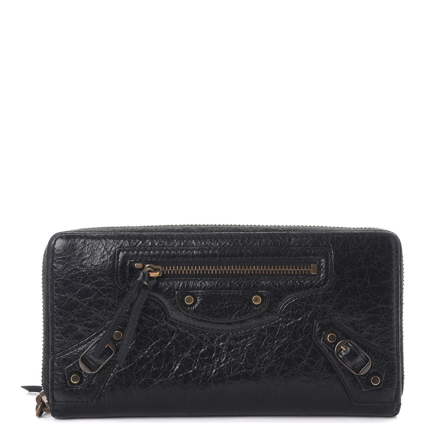 Agneau Classic Hardware Continental Zip Around Wallet Black