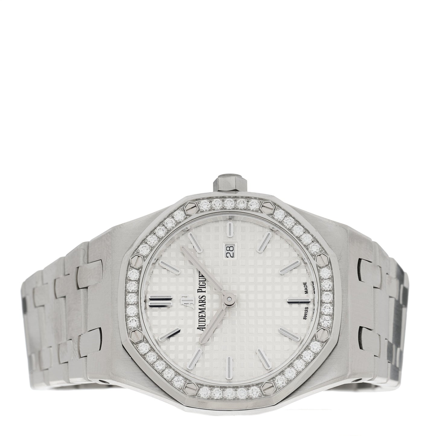 Stainless Steel Diamond 33mm Royal Oak Quartz Watch White 67651ST.ZZ.D011CR.01