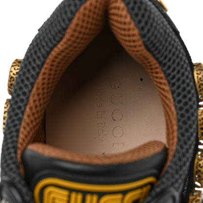 Gucci X SEGA Mesh Suede Calfskin Removable Crystals Mens Flashtrek Sneakers 8.5 Loess Black Olive Green 7 of 8