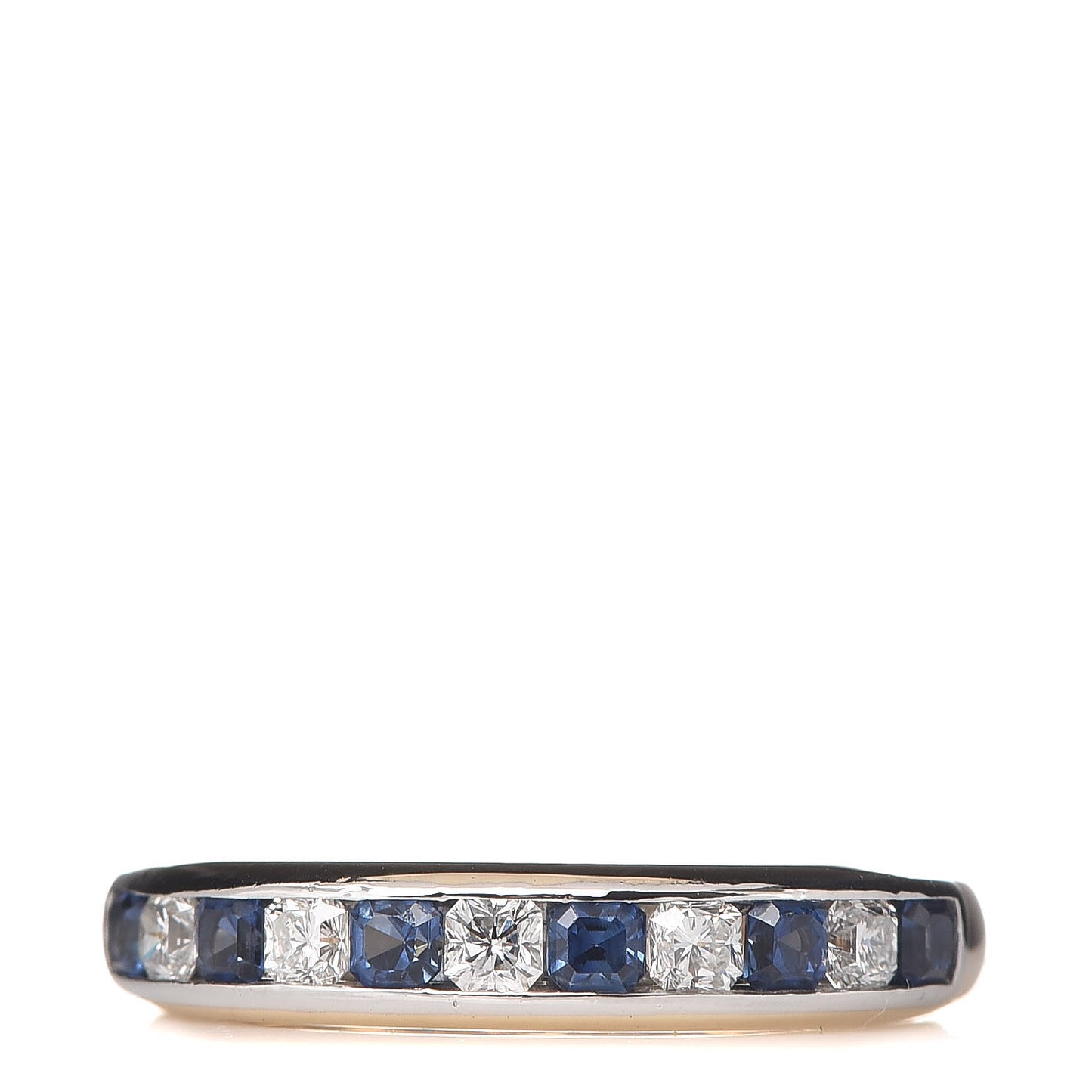 18K Yellow Gold Platinum Diamond Blue Sapphire 4mm Lucida Band Ring 52 6