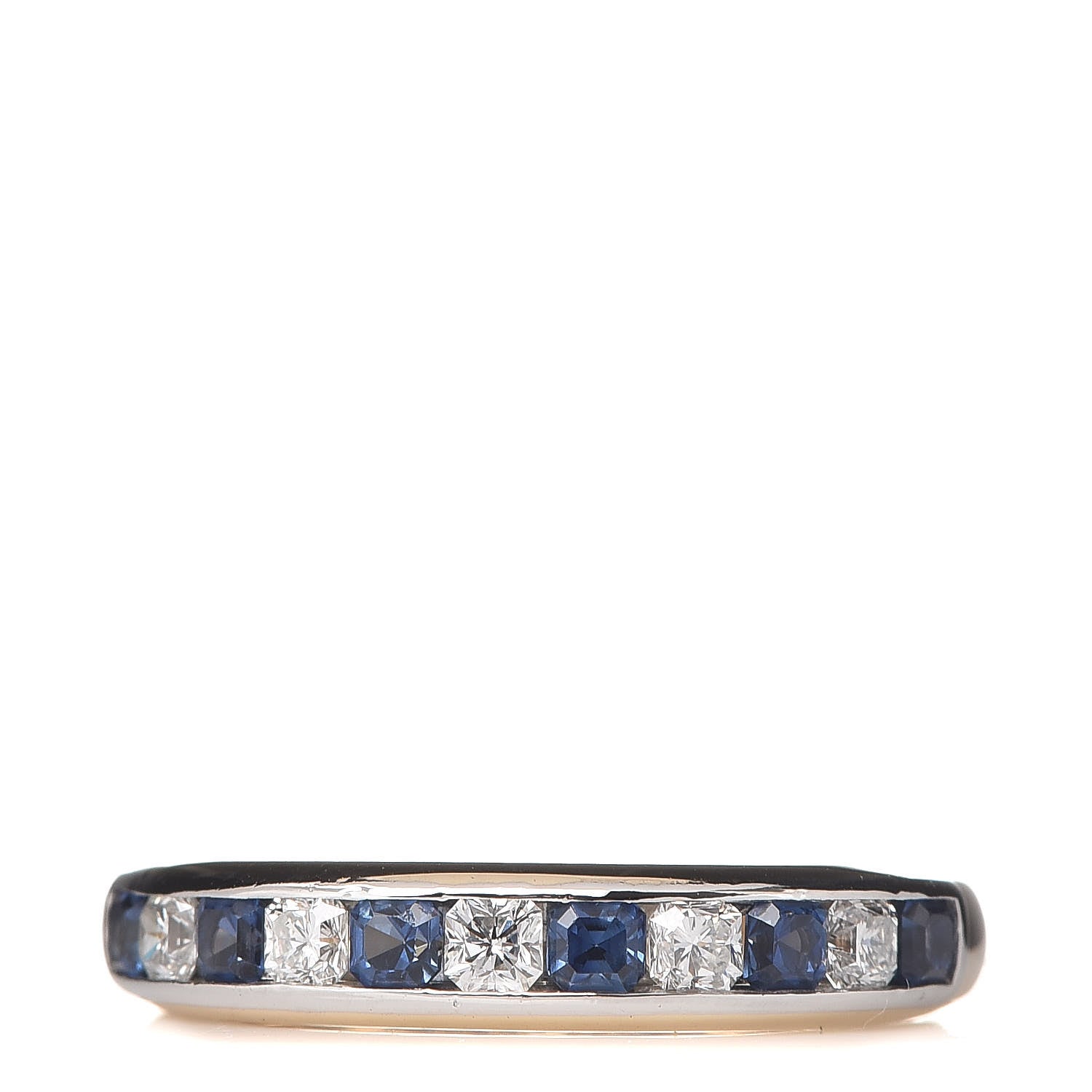 Tiffany 18K Yellow Gold Platinum Diamond Blue Sapphire 4mm Lucida Band Ring 52 6 1 of 8