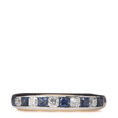 Tiffany 18K Yellow Gold Platinum Diamond Blue Sapphire 4mm Lucida Band Ring 52 6 1 of 8
