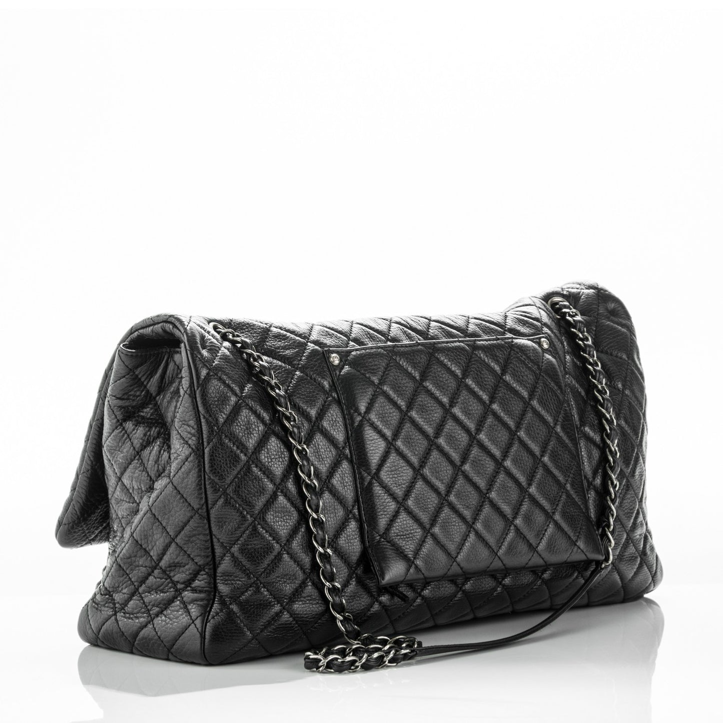 Calfskin Quilted XXL Travel Flap Bag Black