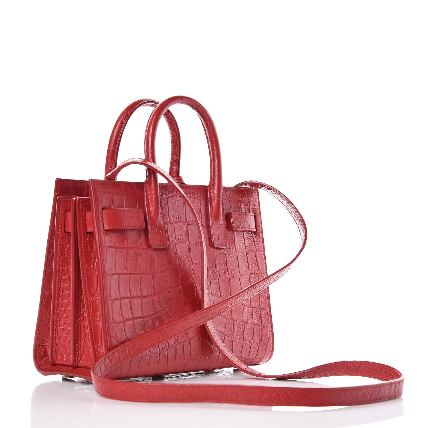 Saint Laurent Calfskin Crocodile Embossed Nano Sac De Jour Dark Red 3 of 10