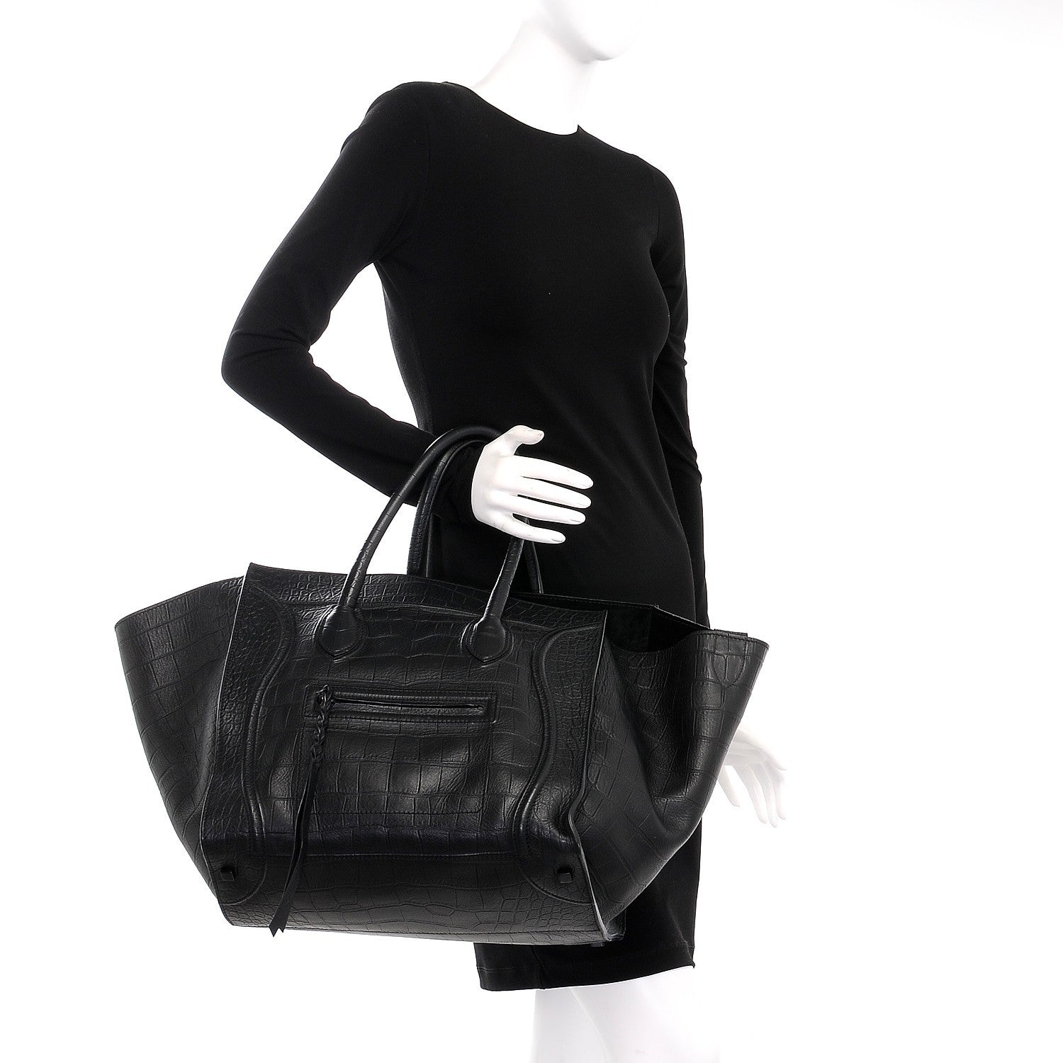 Celine Crocodile Embossed Calfskin Large Phantom Luggage Black 2 of 14