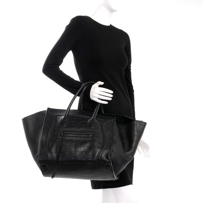 Celine Crocodile Embossed Calfskin Large Phantom Luggage Black 2 of 14