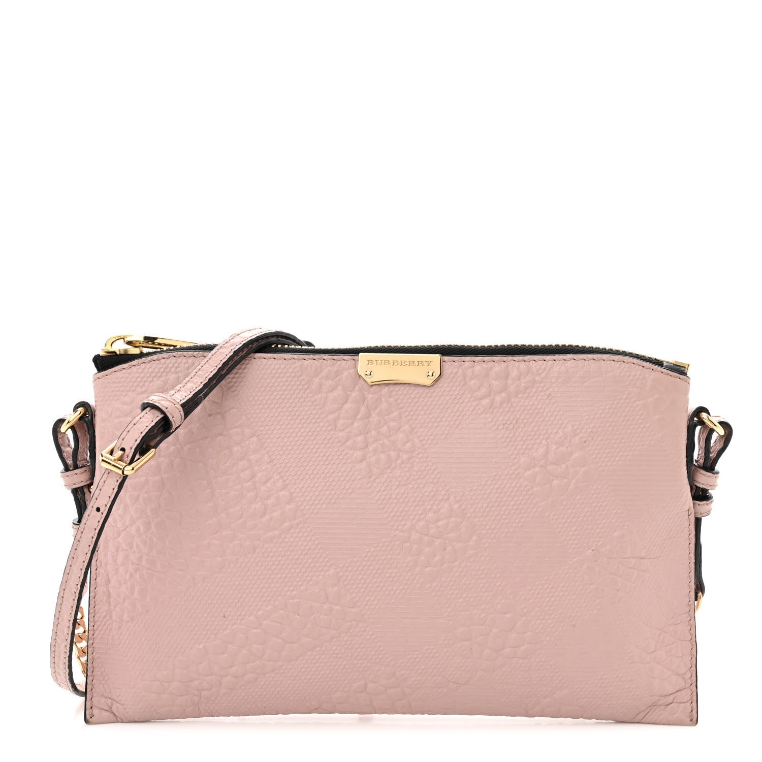 Burberry Signature Grain Calfskin Check Embossed Peyton Crossbody Clutch Bag Pale Orchid 1 of 11