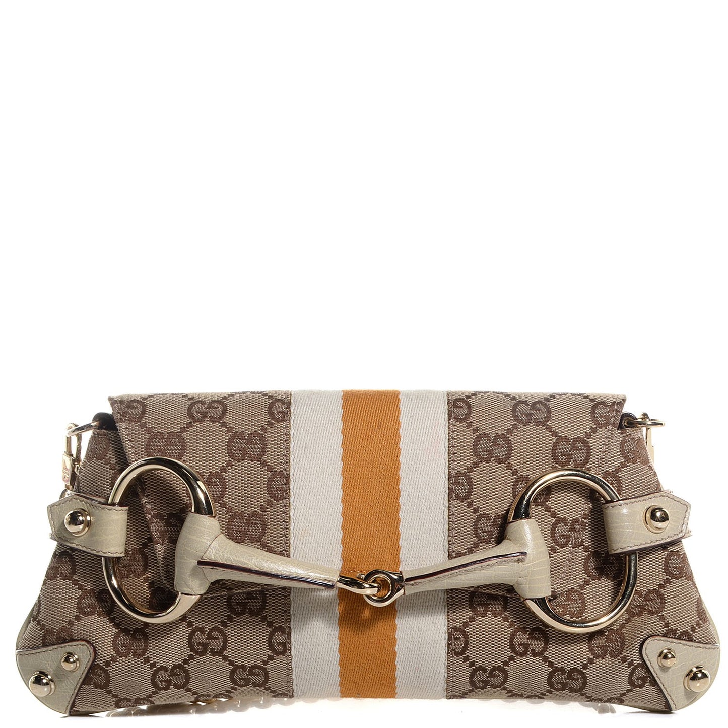 Monogram Web Small Horsebit Chain Clutch Off White