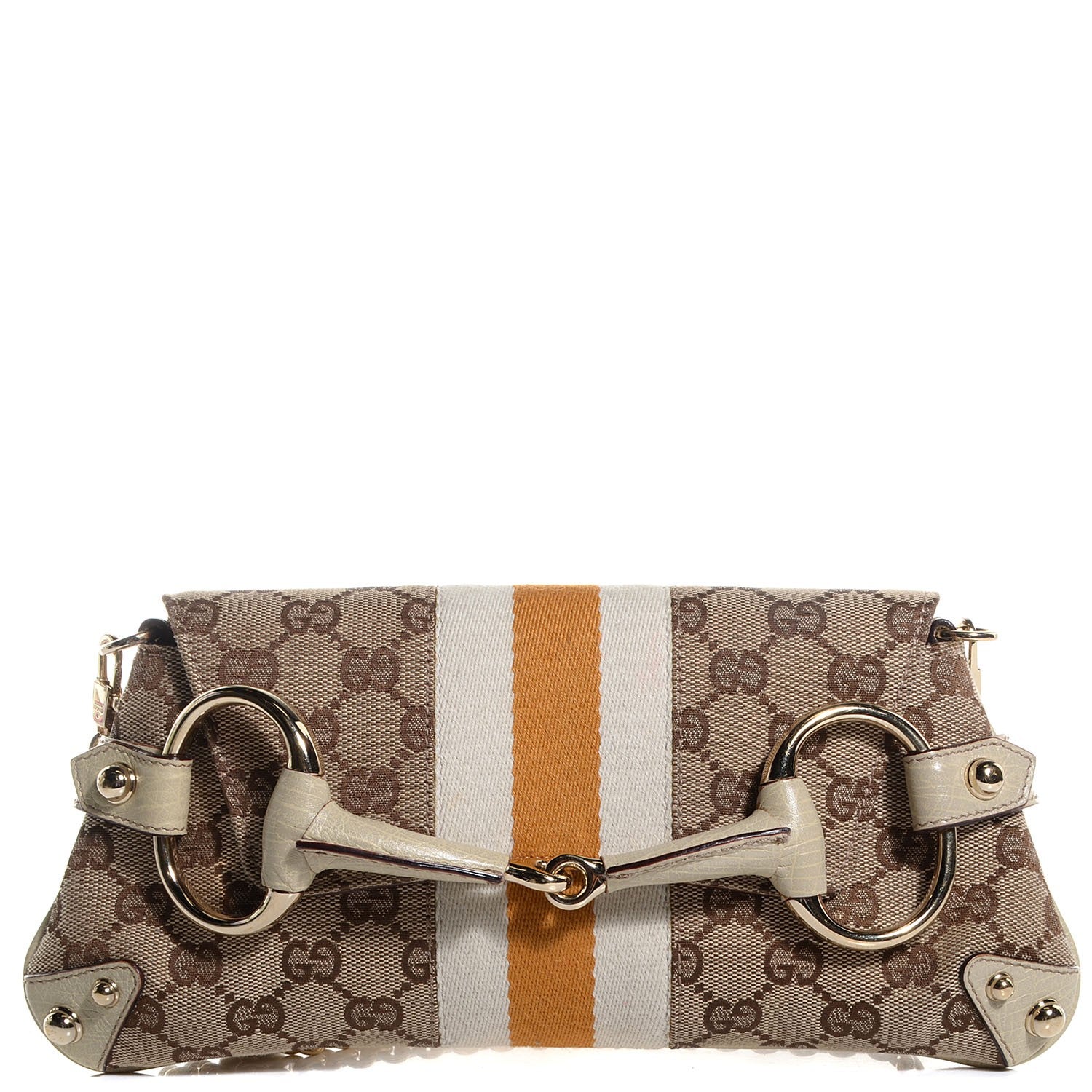 Gucci Monogram Web Small Horsebit Chain Clutch Off White 1 of 7