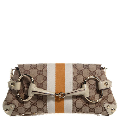 Gucci Monogram Web Small Horsebit Chain Clutch Off White 1 of 7