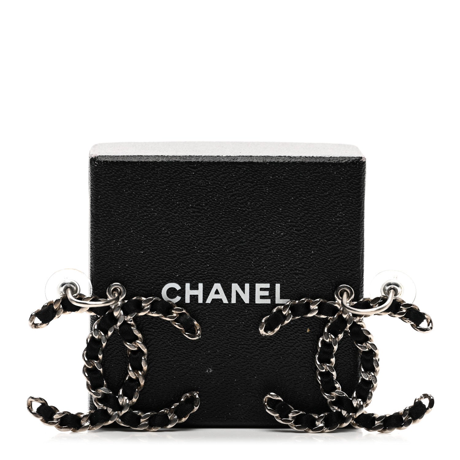 Chanel Lambskin CC Chain Drop Earrings Black Silver 5 of 5