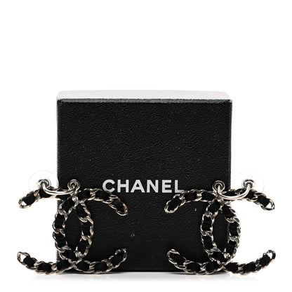 Chanel Lambskin CC Chain Drop Earrings Black Silver 5 of 5