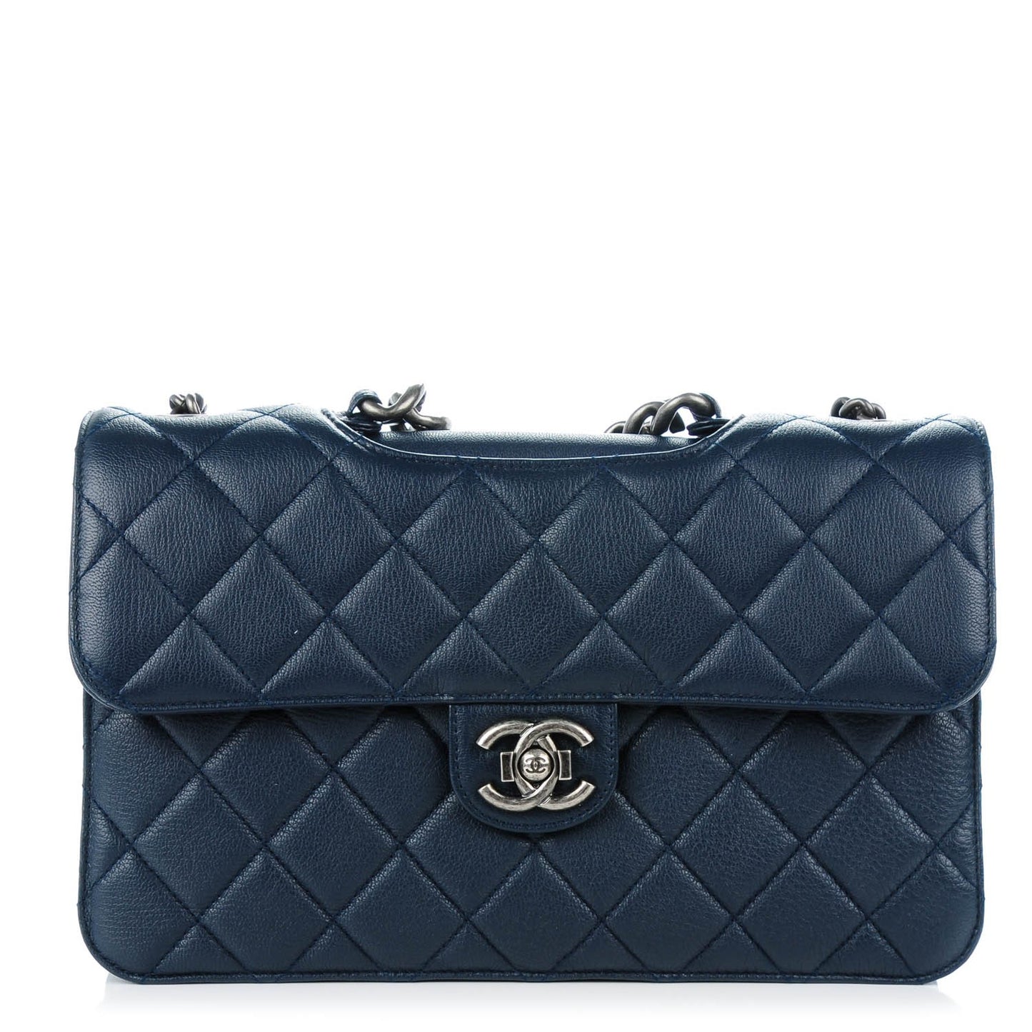 Goatskin Quilted Large Perfect Edge Flap Navy