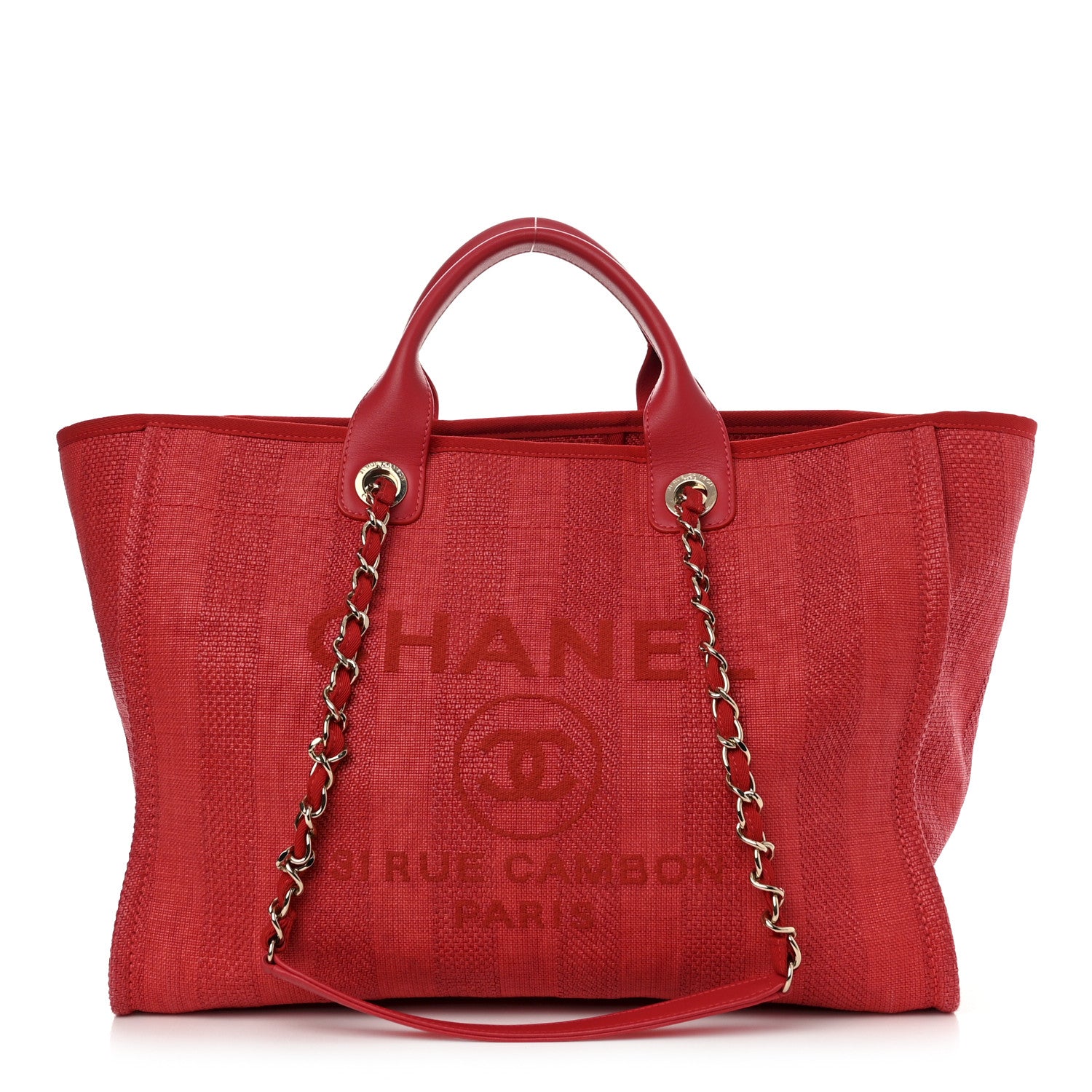 Chanel Straw Raffia Calfskin Striped Large Deauville Tote Red 1 of 10