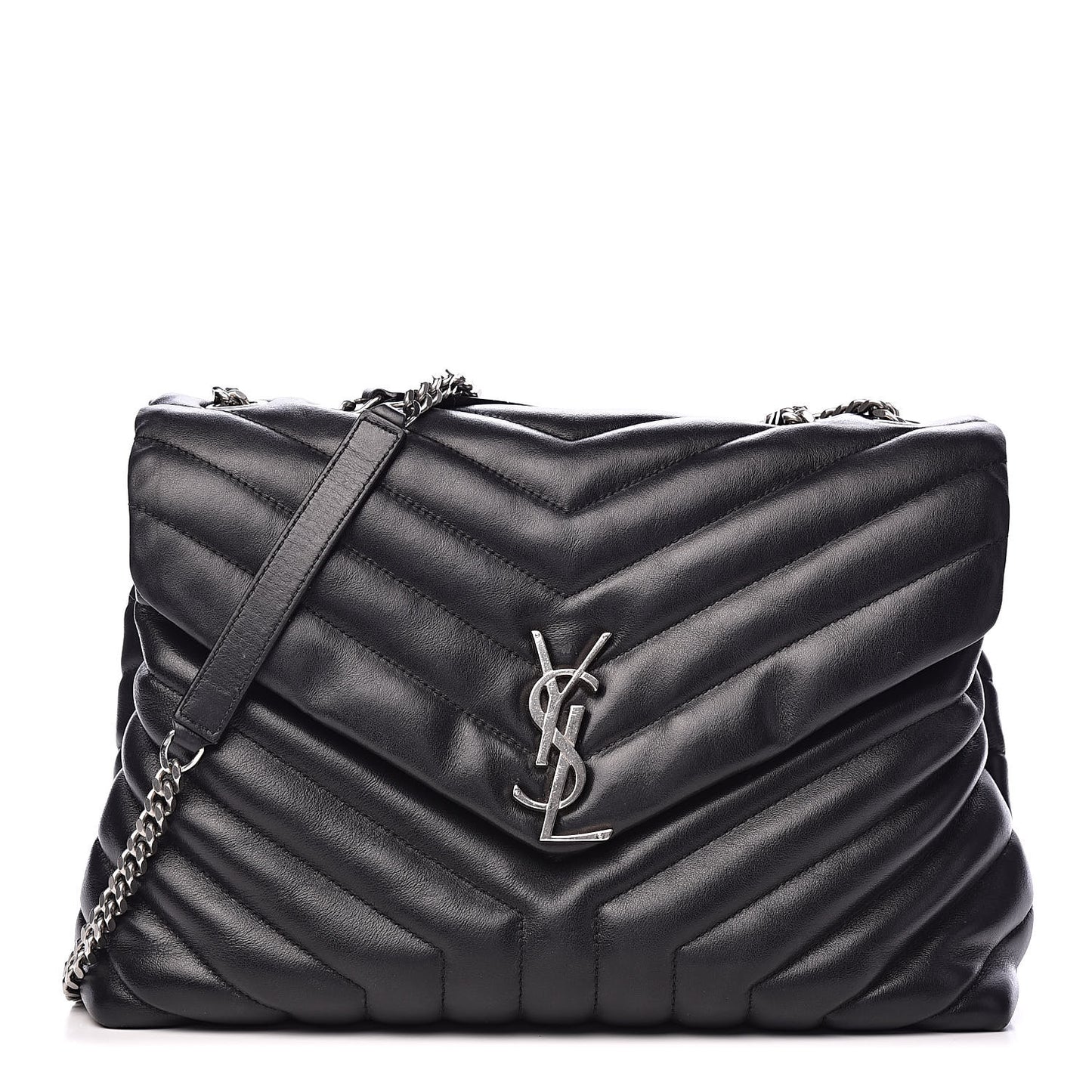 Calfskin Y Quilted Monogram Medium Loulou Chain Satchel Black