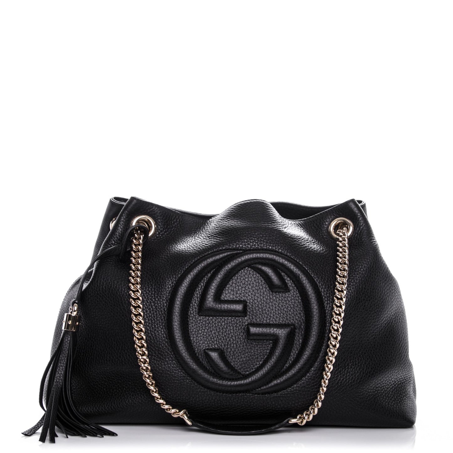 Pebbled Calfskin Medium Soho Chain Shoulder Bag Black
