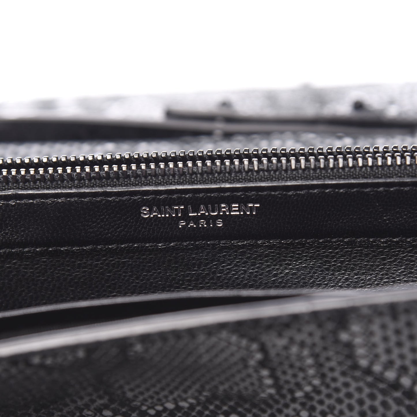 Calfskin Snakeskin Effect Monogram Chain Wallet Black