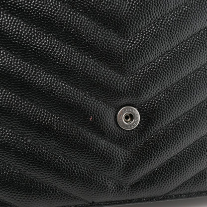 Saint Laurent Grain De Poudre Matelasse Chevron Monogram Monochrome Envelope Chain Wallet Black 16 of 20