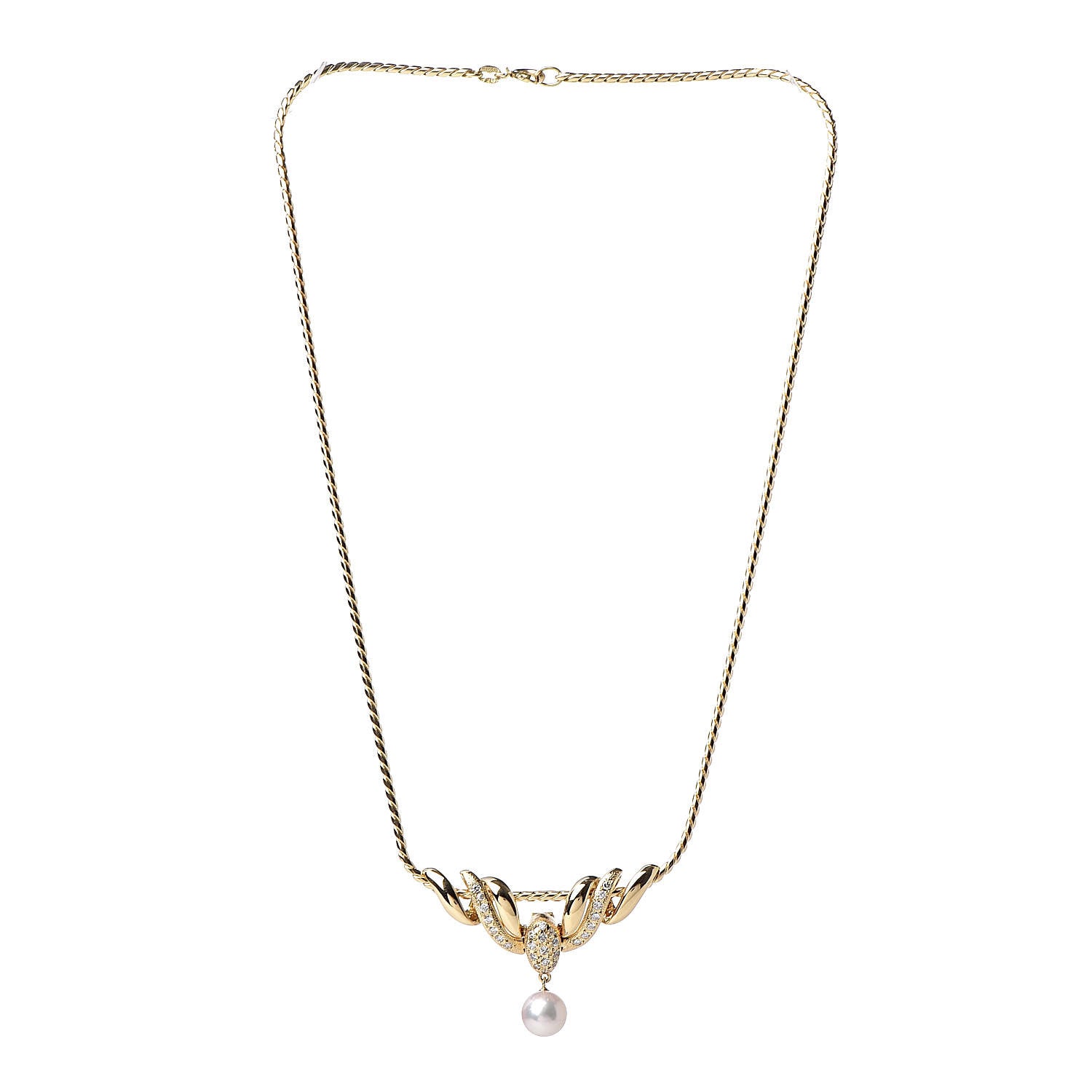Mikimoto 18K Yellow Gold Diamond Akoya Pearl 7.5mm Pendant Necklace 3 of 5