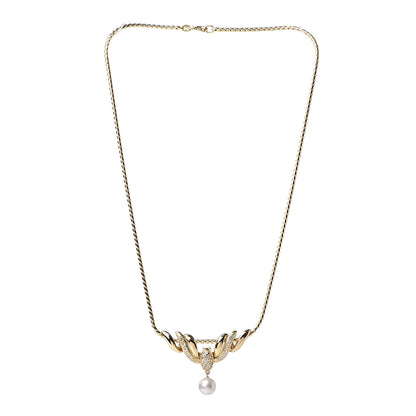 Mikimoto 18K Yellow Gold Diamond Akoya Pearl 7.5mm Pendant Necklace 3 of 5