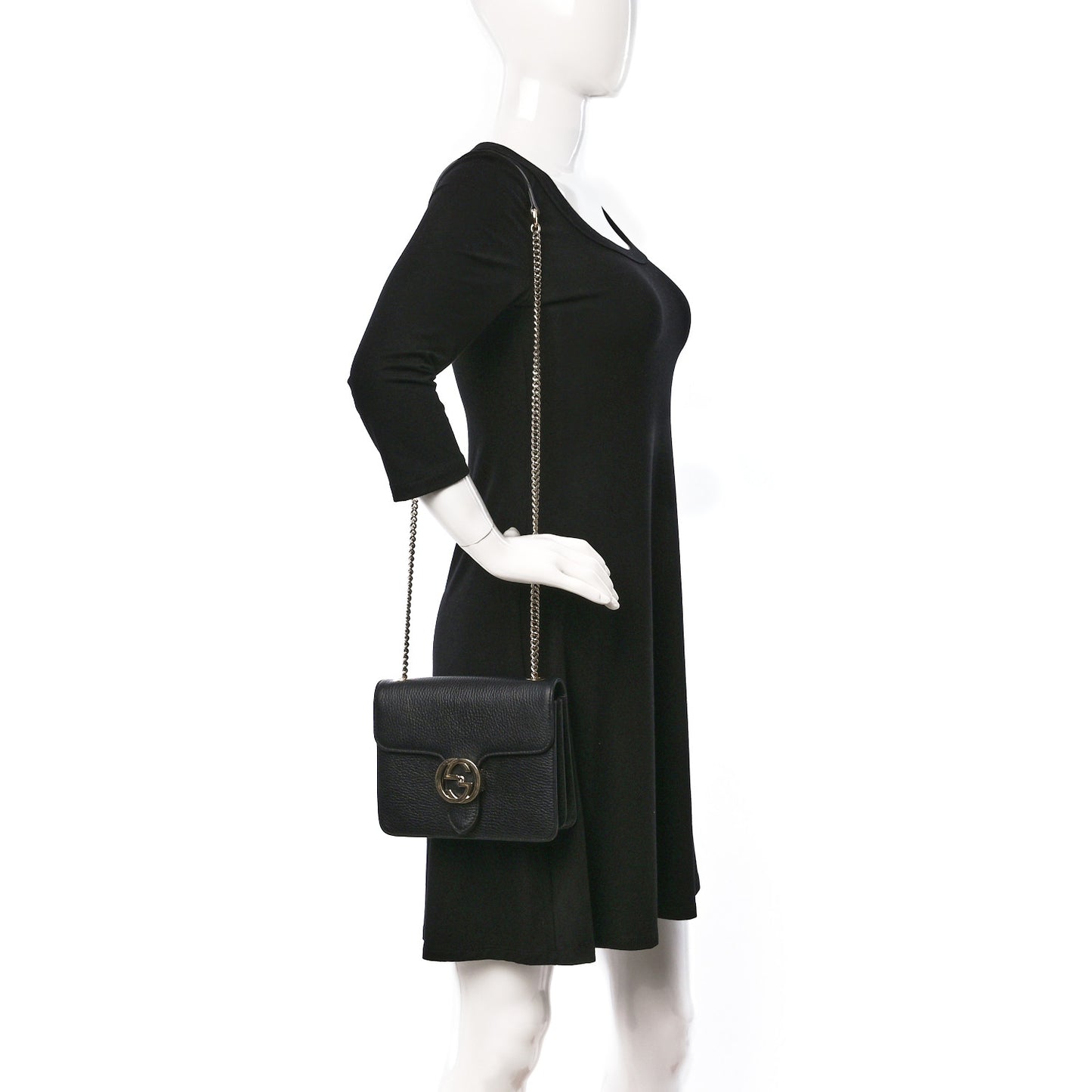 Dollar Calfskin Small Interlocking G Shoulder Bag Black