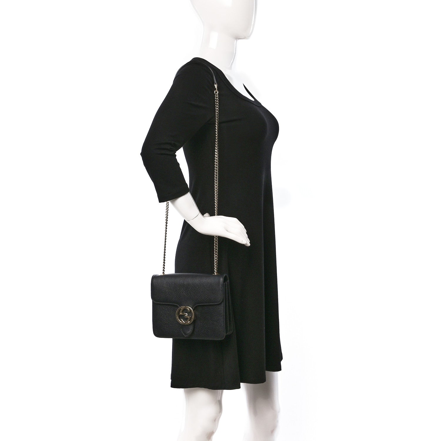 Gucci Dollar Calfskin Small Interlocking G Shoulder Bag Black 2 of 10