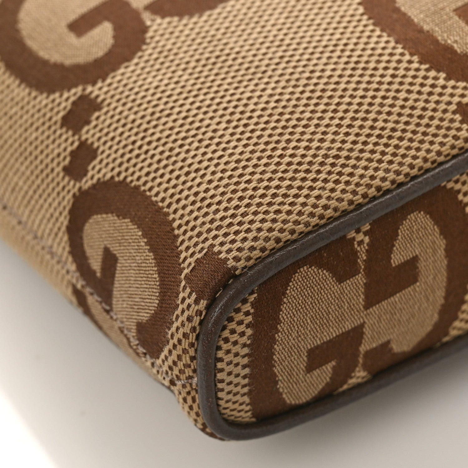 Gucci Monogram Jumbo GG Textured Dollar Calfskin Web Wristlet Messenger Bag Camel Ebony New Acero 7 of 10