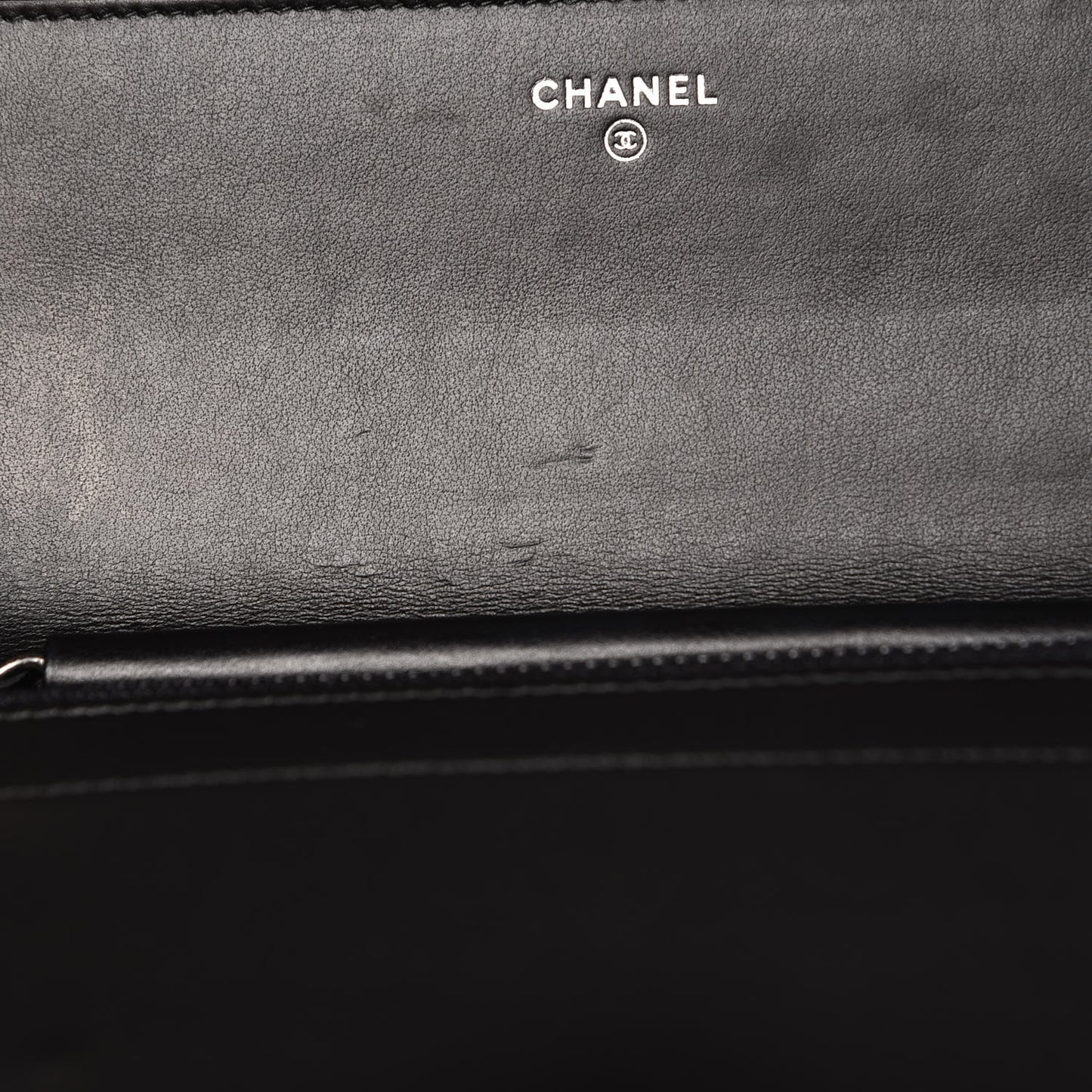 Aged Calfskin Quilted Gabrielle Wallet On Chain WOC Navy Black