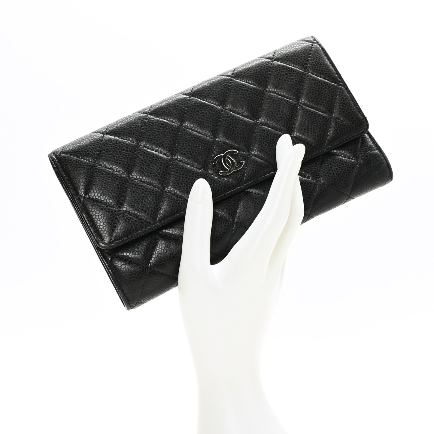 Caviar Quilted Large Flap Wallet Black