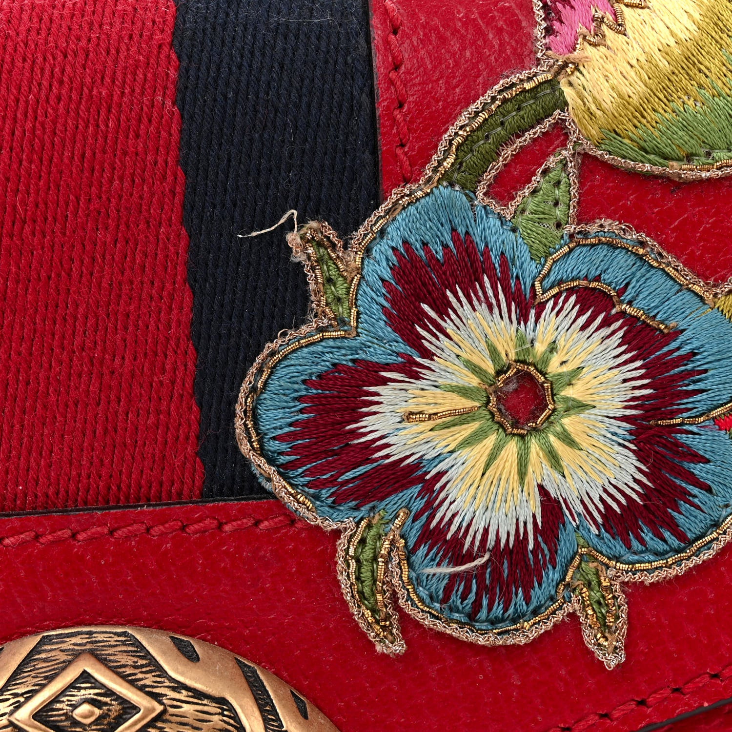 Gucci Calfskin Web Floral Embroidered Small Dionysus Shoulder Bag Hibiscus Red 13 of 16