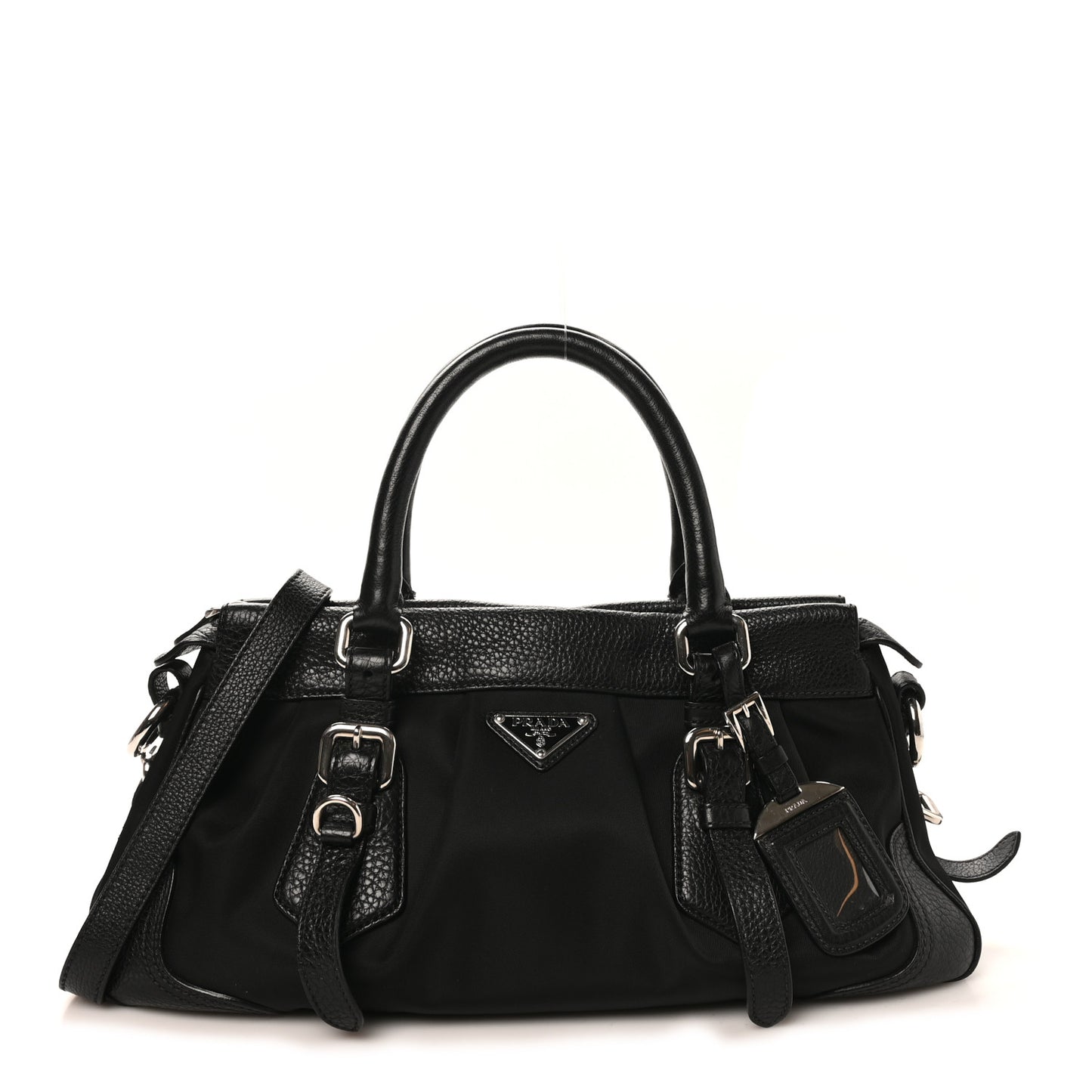 Tessuto Nylon Vitello Daino Shopping Satchel Black