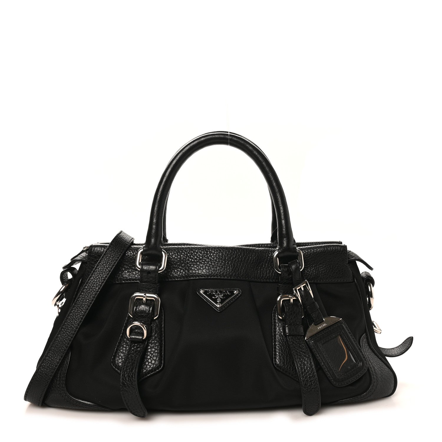 Prada Tessuto Nylon Vitello Daino Shopping Satchel Black 1 of 9