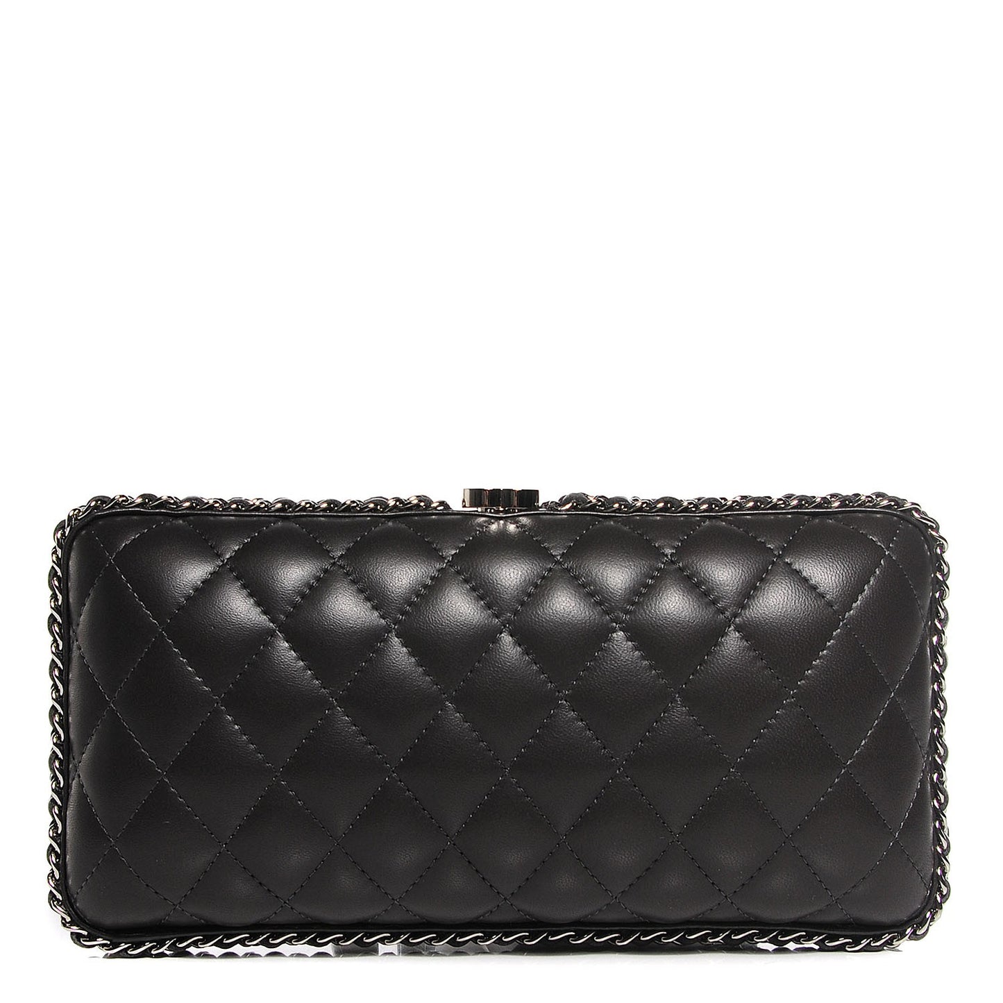Lambskin Quilted Chain Around Clutch Black