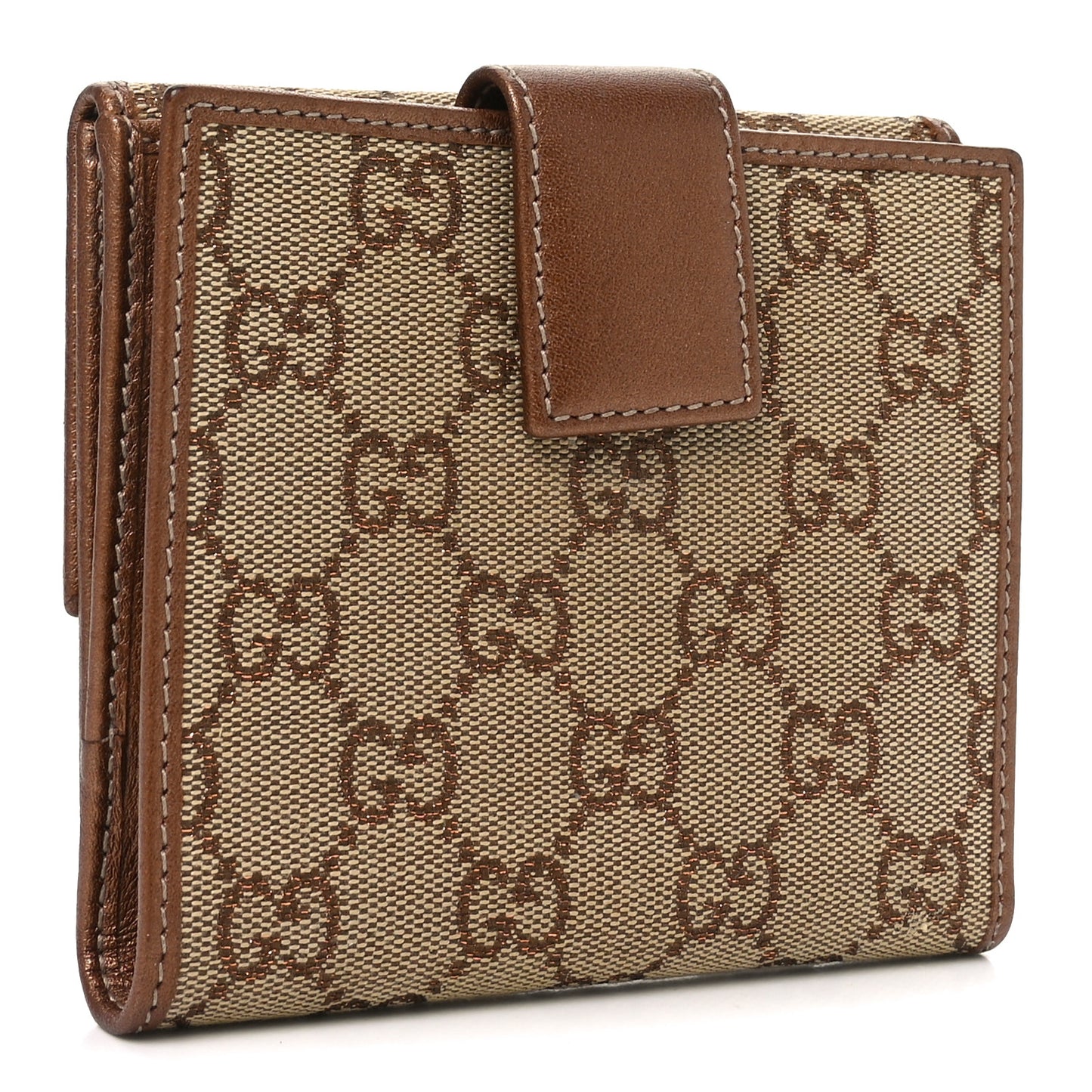 Metallic Calfskin Monogram Lovely Heart French Flap Wallet Bronze