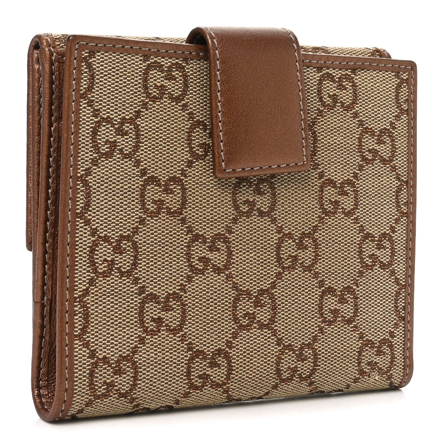 Gucci Metallic Calfskin Monogram Lovely Heart French Flap Wallet Bronze 3 of 7