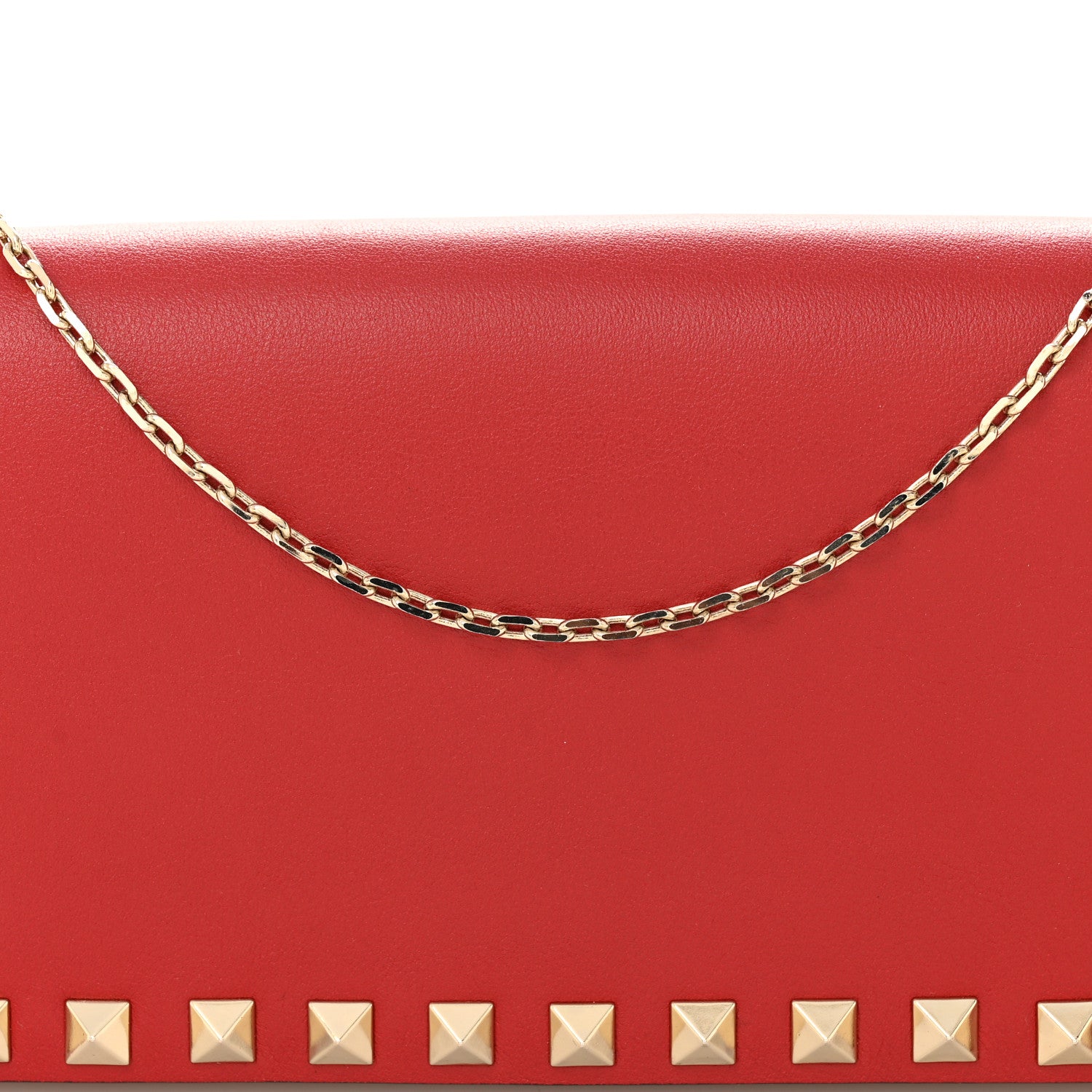 Valentino Garavani Calfskin Rockstud Flap Chain Clutch Red 7 of 9