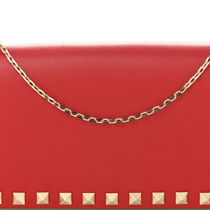Valentino Garavani Calfskin Rockstud Flap Chain Clutch Red 7 of 9
