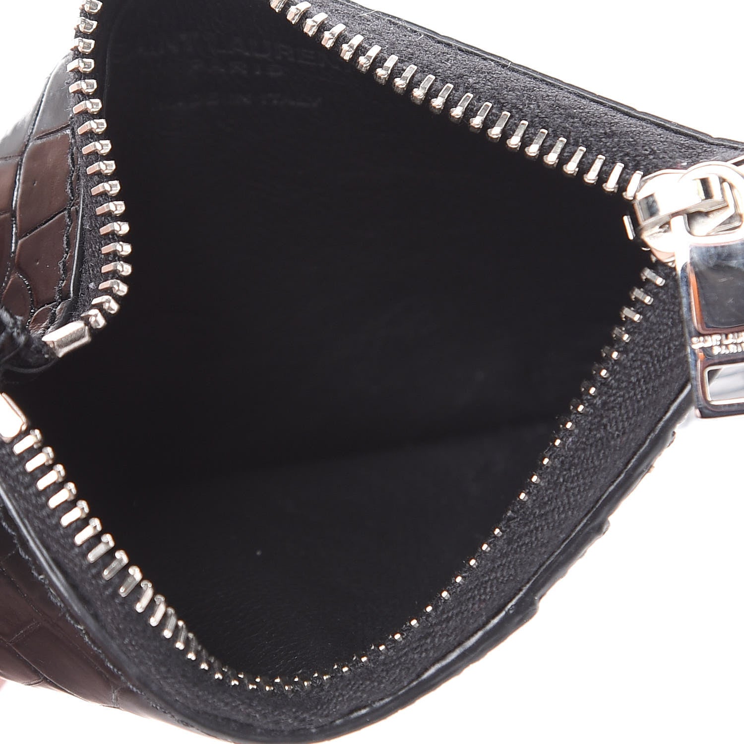 Saint Laurent Calfskin Crocodile Embossed 5 Fragments Zip Pouch Card Holder Black 5 of 8