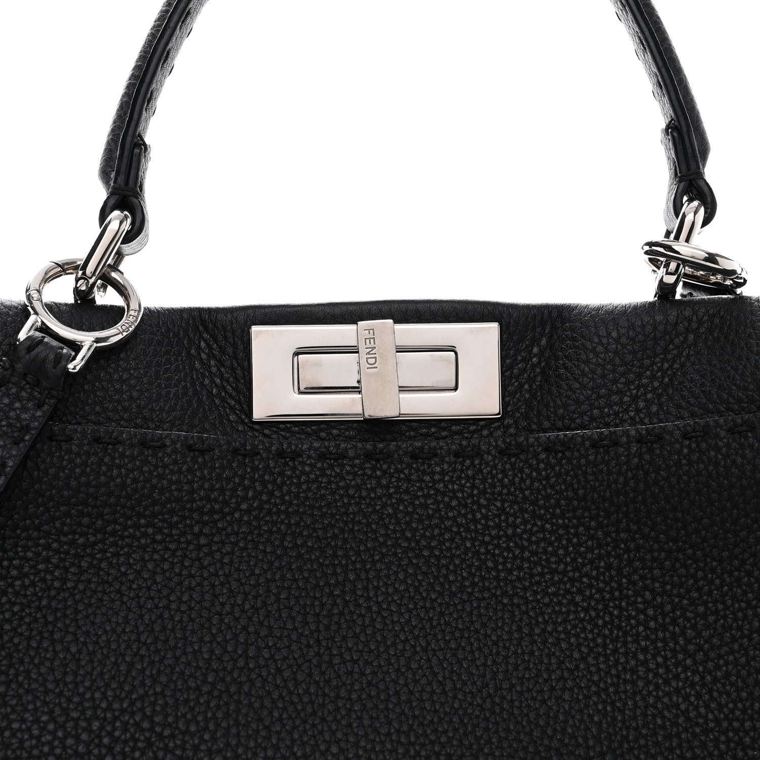 Fendi Cuoio Romano Selleria Bi-Color Medium Peekaboo Iconic Satchel Black Mou 9 of 12