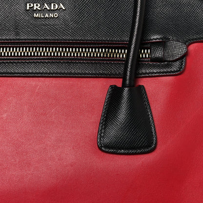 Prada Saffiano City Calfskin Bi-Color Tote Fuoco Black 7 of 20