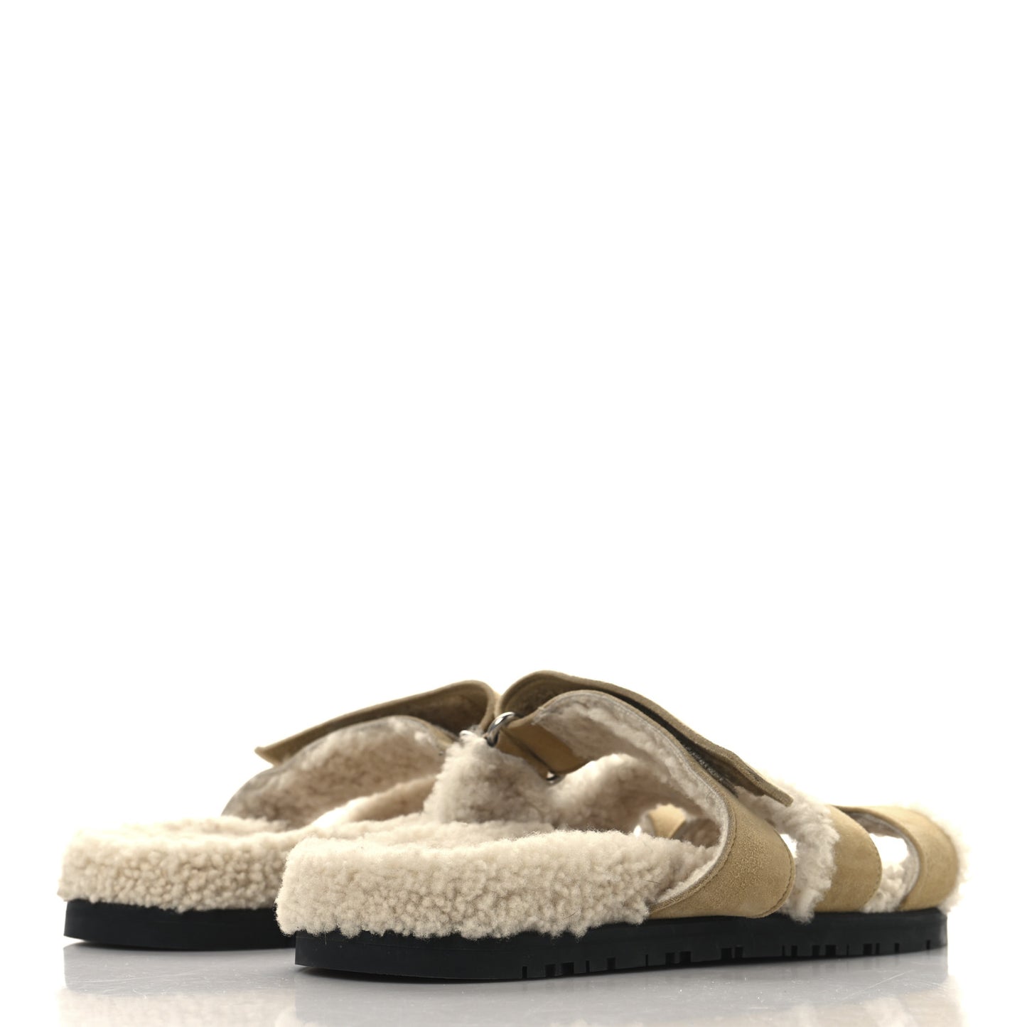 Suede Goatskin Woolskin Womens Chypre Sandals 36 Beige Albatre Ecru