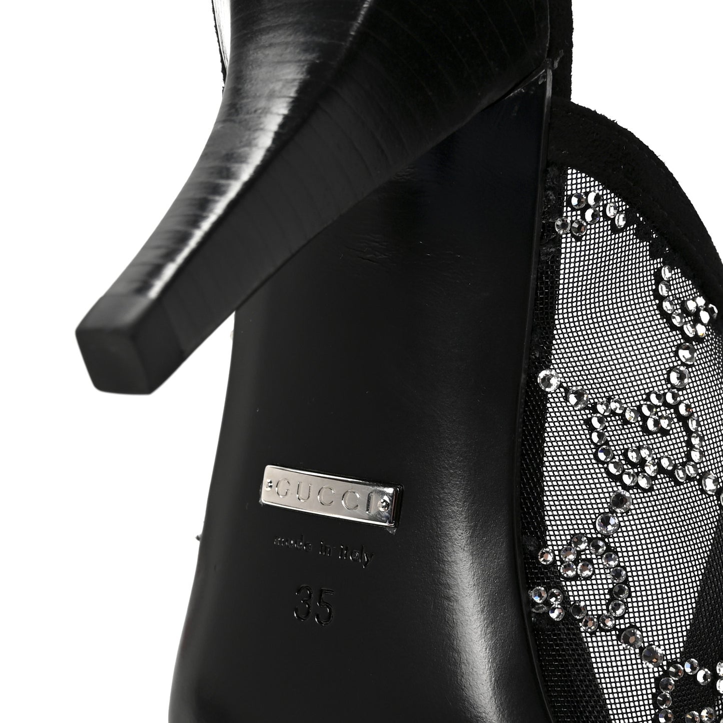 Tela Retino Kid Scamosciato Crystal GG Monogram Square G 95mm Slide Sandals 35 Black