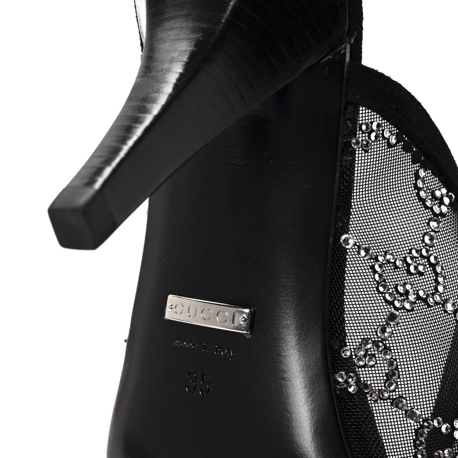 Gucci Tela Retino Kid Scamosciato Crystal GG Monogram Square G 95mm Slide Sandals 35 Black 7 of 8
