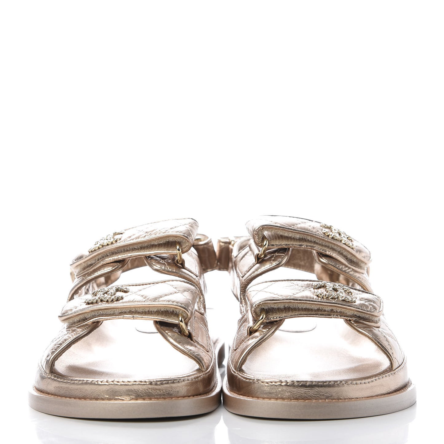 Iridescent Lambskin Velcro Dad Sandals 38 Light Bronze