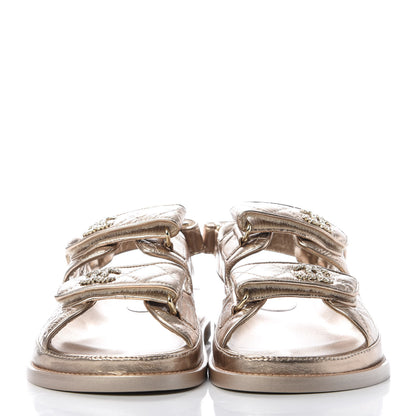 Chanel Iridescent Lambskin Velcro Dad Sandals 38 Light Bronze 2 of 10