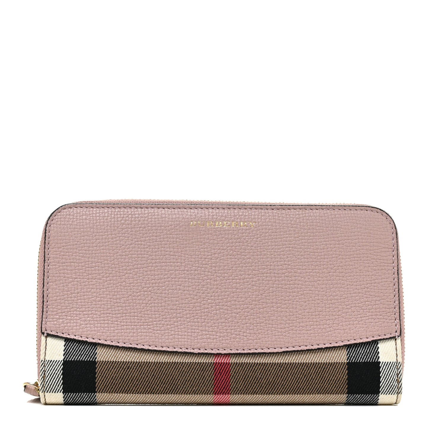 Grainy Calfskin House Check Elmore Zip Around Wallet Mauve Pink