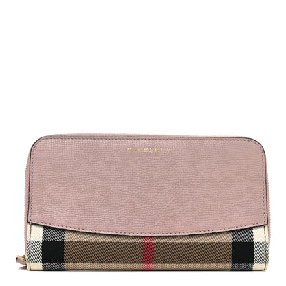 Burberry Grainy Calfskin House Check Elmore Zip Around Wallet Mauve Pink 1 of 11