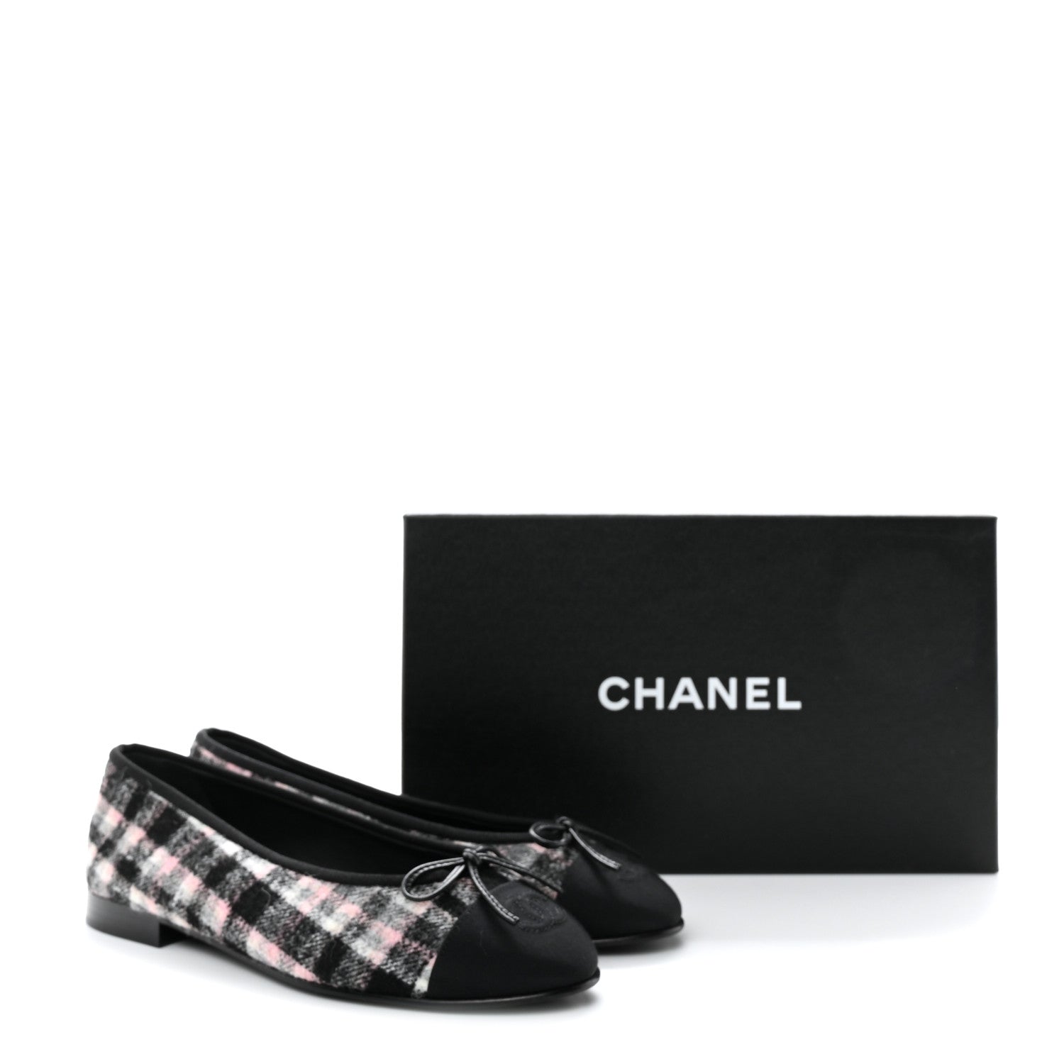 Chanel Alpaca Tweed Grosgrain Cap Toe Ballerina Flats 37.5 Pink Ivory Black 9 of 9